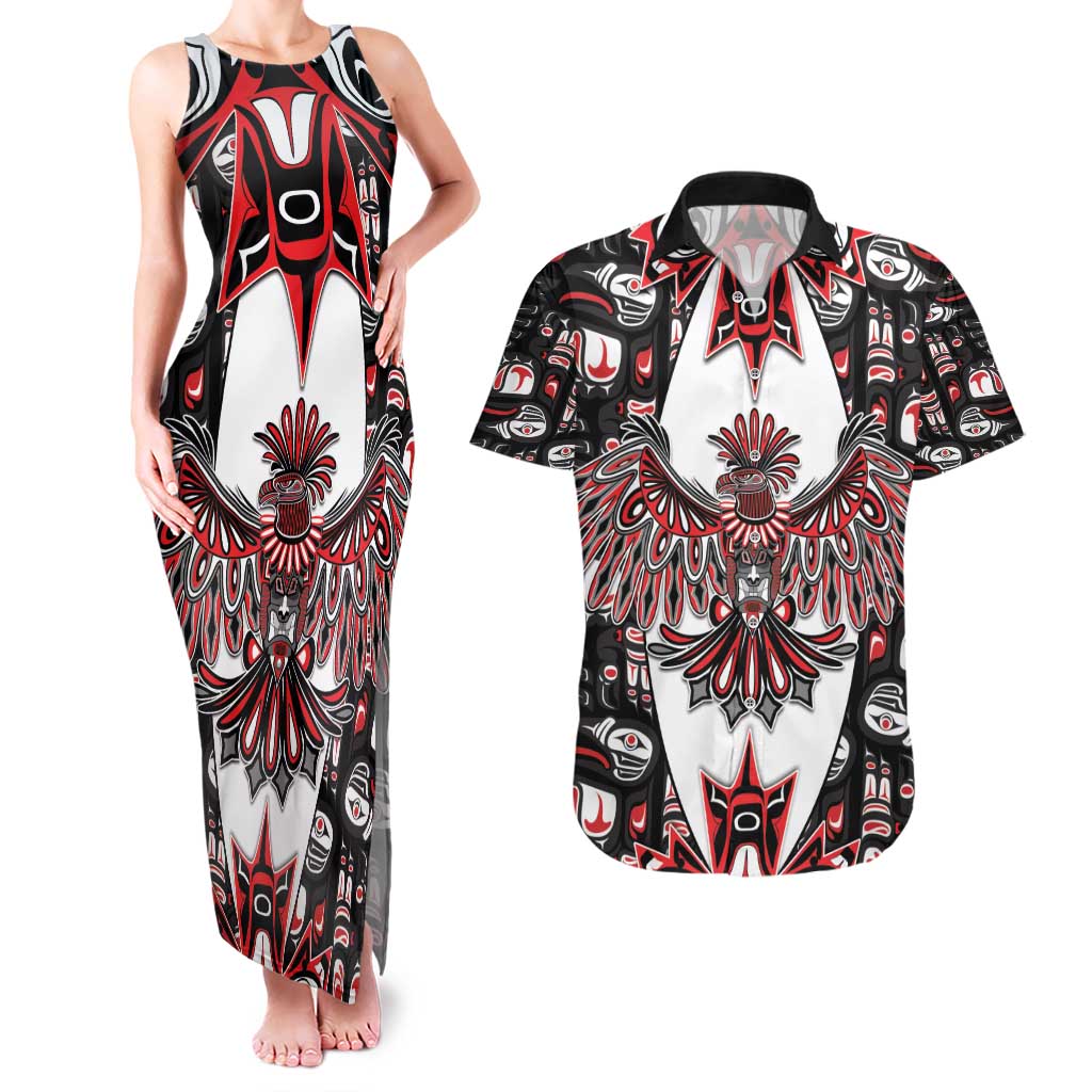 Canada Haida Couples Matching Tank Maxi Dress and Hawaiian Shirt Thunderbird Northwest Coast Indigenous - Wonder Print Shop