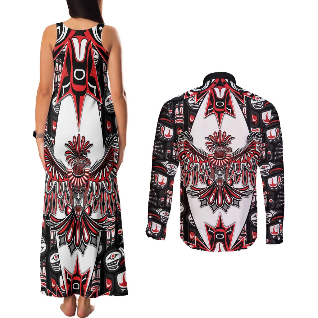 Canada Haida Couples Matching Tank Maxi Dress and Long Sleeve Button Shirt Thunderbird Northwest Coast Indigenous - Wonder Print Shop