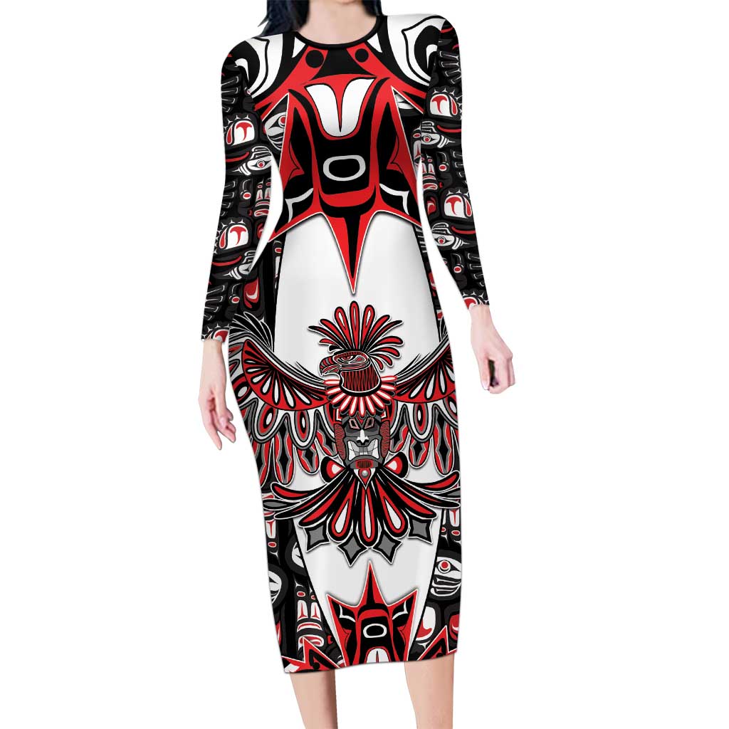 Canada Haida Family Matching Long Sleeve Bodycon Dress and Hawaiian Shirt Thunderbird Northwest Coast Indigenous - Wonder Print Shop