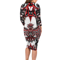 Canada Haida Family Matching Long Sleeve Bodycon Dress and Hawaiian Shirt Thunderbird Northwest Coast Indigenous - Wonder Print Shop