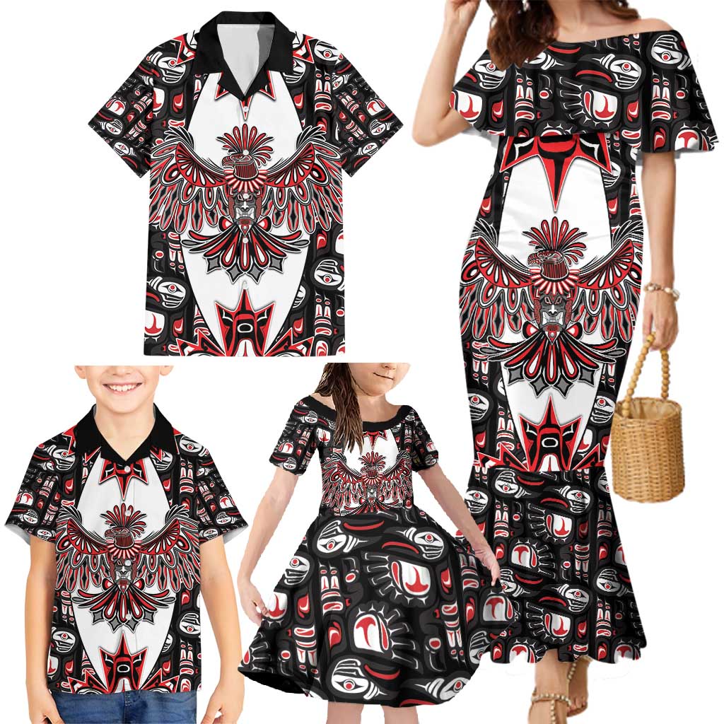 Canada Haida Family Matching Mermaid Dress and Hawaiian Shirt Thunderbird Northwest Coast Indigenous - Wonder Print Shop