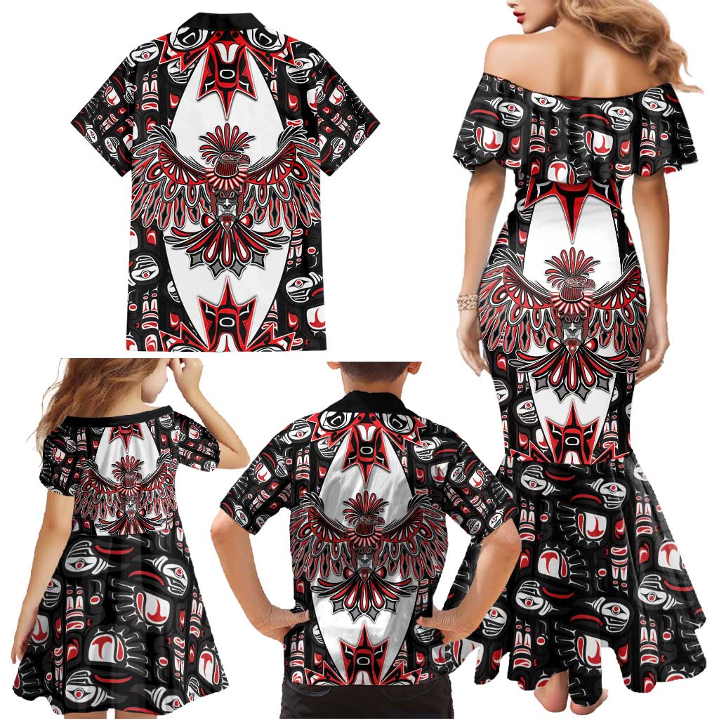 Canada Haida Family Matching Mermaid Dress and Hawaiian Shirt Thunderbird Northwest Coast Indigenous - Wonder Print Shop