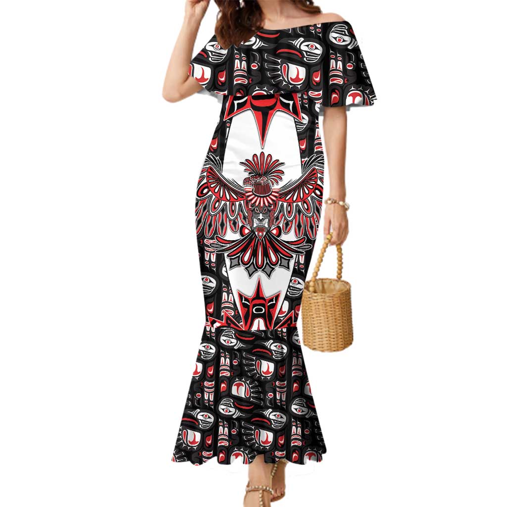 Canada Haida Family Matching Mermaid Dress and Hawaiian Shirt Thunderbird Northwest Coast Indigenous - Wonder Print Shop