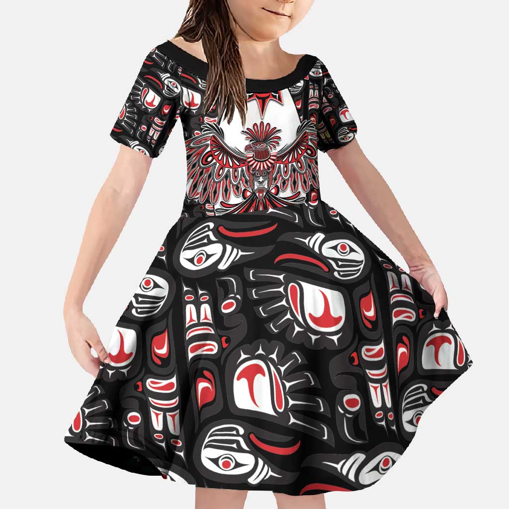 Canada Haida Family Matching Off Shoulder Maxi Dress and Hawaiian Shirt Thunderbird Northwest Coast Indigenous - Wonder Print Shop