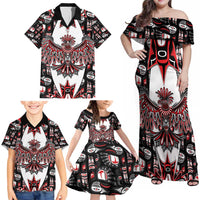Canada Haida Family Matching Off Shoulder Maxi Dress and Hawaiian Shirt Thunderbird Northwest Coast Indigenous - Wonder Print Shop