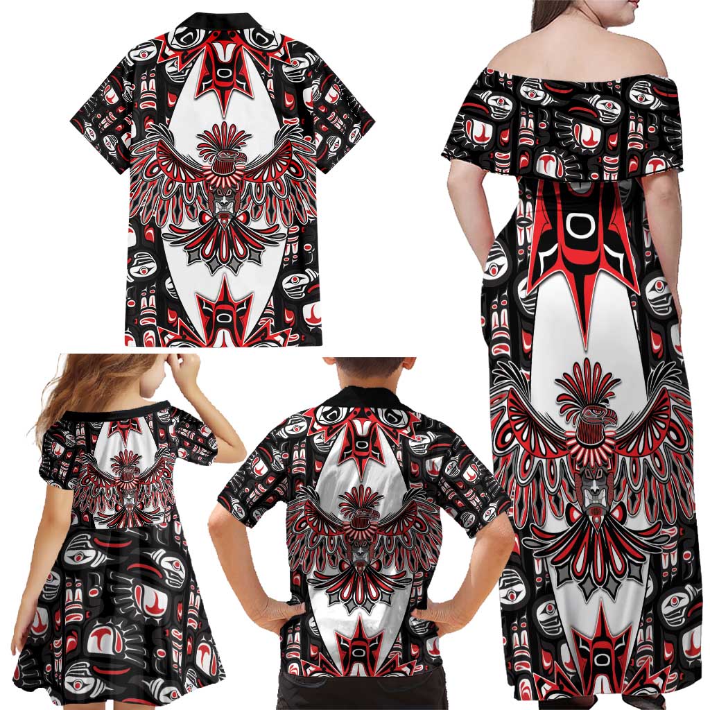 Canada Haida Family Matching Off Shoulder Maxi Dress and Hawaiian Shirt Thunderbird Northwest Coast Indigenous - Wonder Print Shop