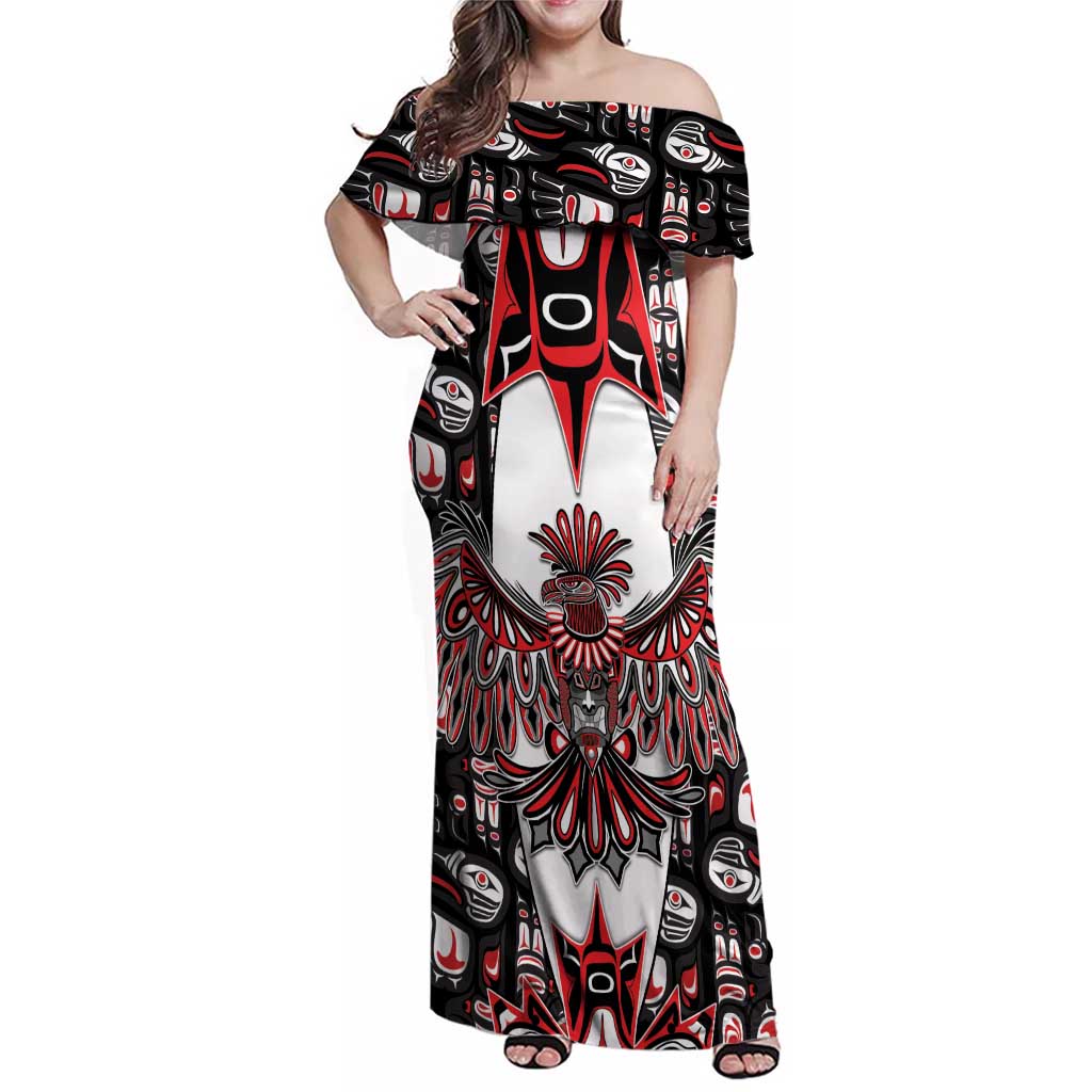Canada Haida Family Matching Off Shoulder Maxi Dress and Hawaiian Shirt Thunderbird Northwest Coast Indigenous - Wonder Print Shop
