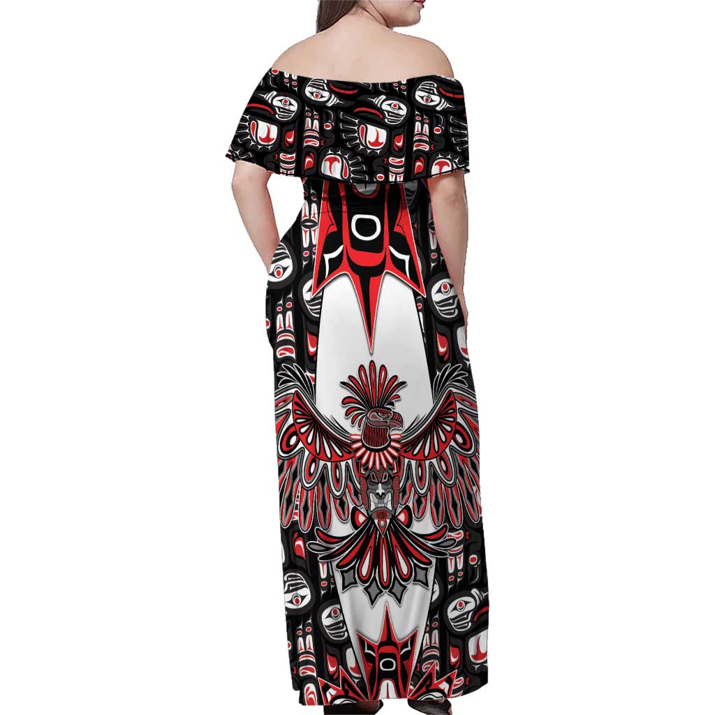 Canada Haida Family Matching Off Shoulder Maxi Dress and Hawaiian Shirt Thunderbird Northwest Coast Indigenous - Wonder Print Shop