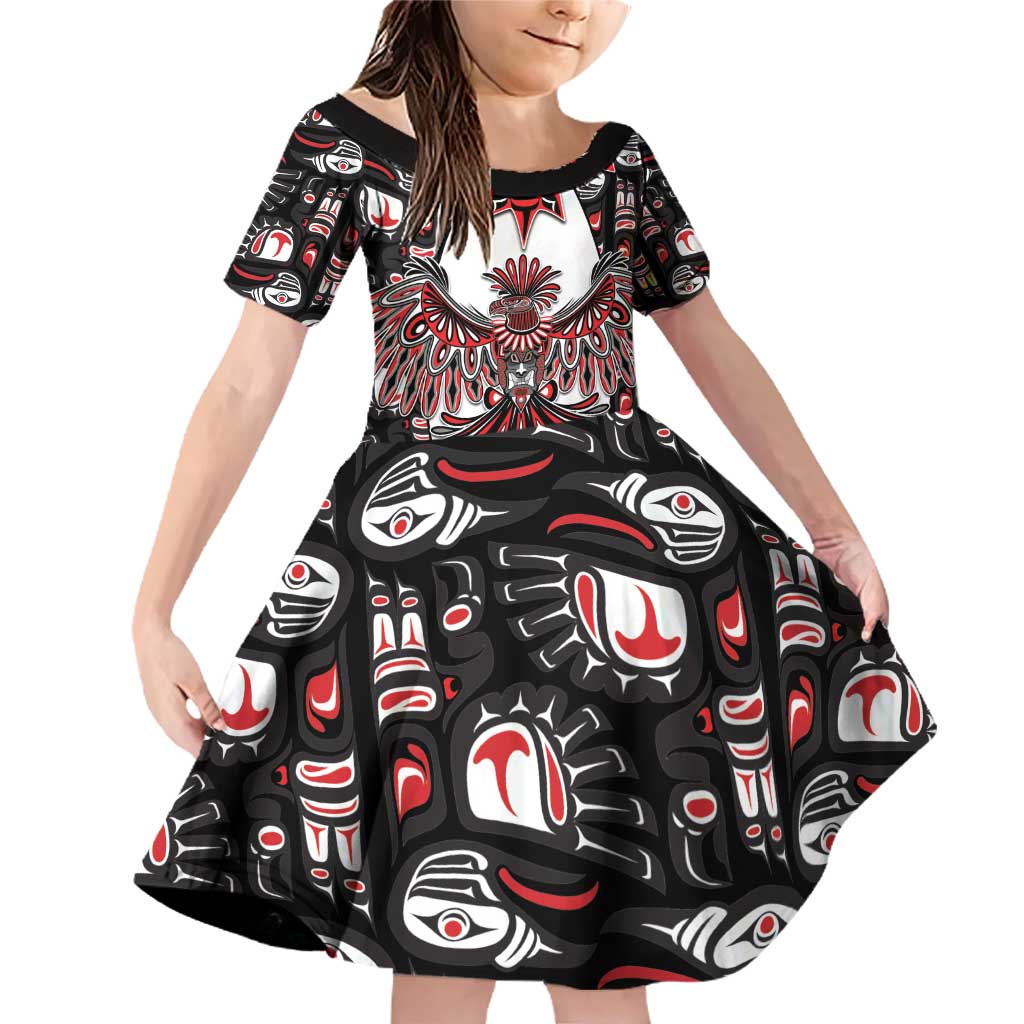 Canada Haida Family Matching Off Shoulder Short Dress and Hawaiian Shirt Thunderbird Northwest Coast Indigenous - Wonder Print Shop