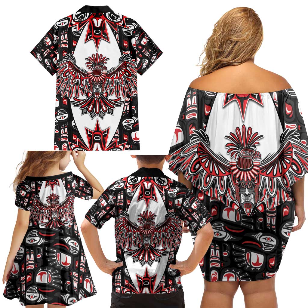 Canada Haida Family Matching Off Shoulder Short Dress and Hawaiian Shirt Thunderbird Northwest Coast Indigenous - Wonder Print Shop