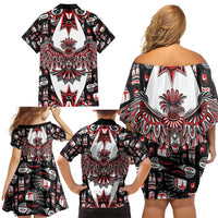 Canada Haida Family Matching Off Shoulder Short Dress and Hawaiian Shirt Thunderbird Northwest Coast Indigenous - Wonder Print Shop