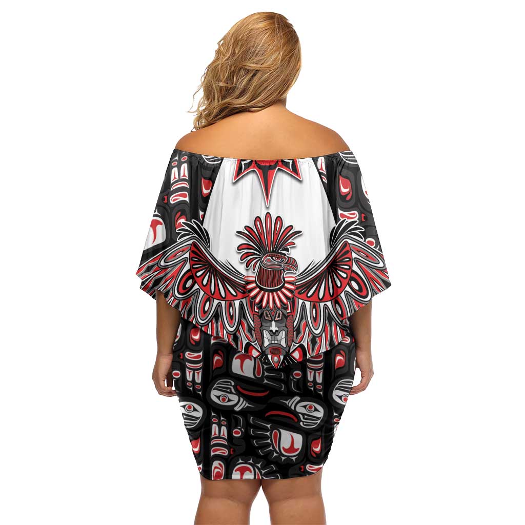Canada Haida Family Matching Off Shoulder Short Dress and Hawaiian Shirt Thunderbird Northwest Coast Indigenous - Wonder Print Shop