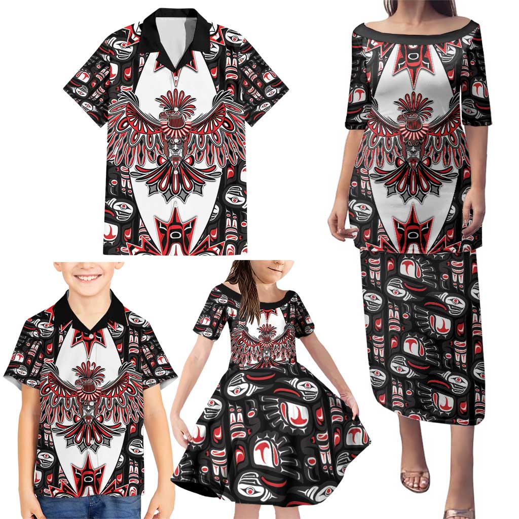 Canada Haida Family Matching Puletasi and Hawaiian Shirt Thunderbird Northwest Coast Indigenous - Wonder Print Shop