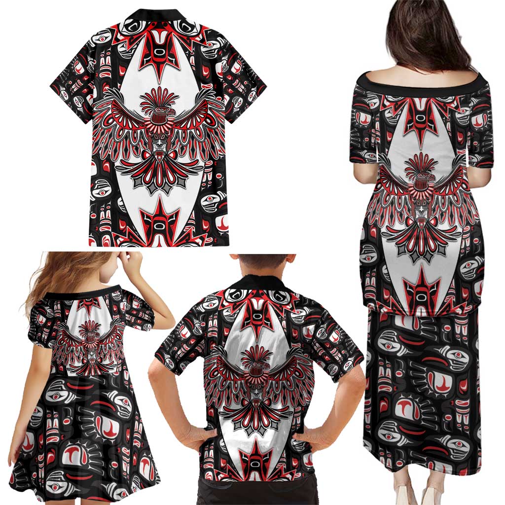 Canada Haida Family Matching Puletasi and Hawaiian Shirt Thunderbird Northwest Coast Indigenous - Wonder Print Shop