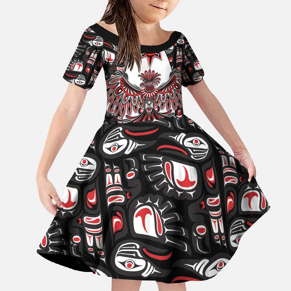 Canada Haida Family Matching Short Sleeve Bodycon Dress and Hawaiian Shirt Thunderbird Northwest Coast Indigenous - Wonder Print Shop