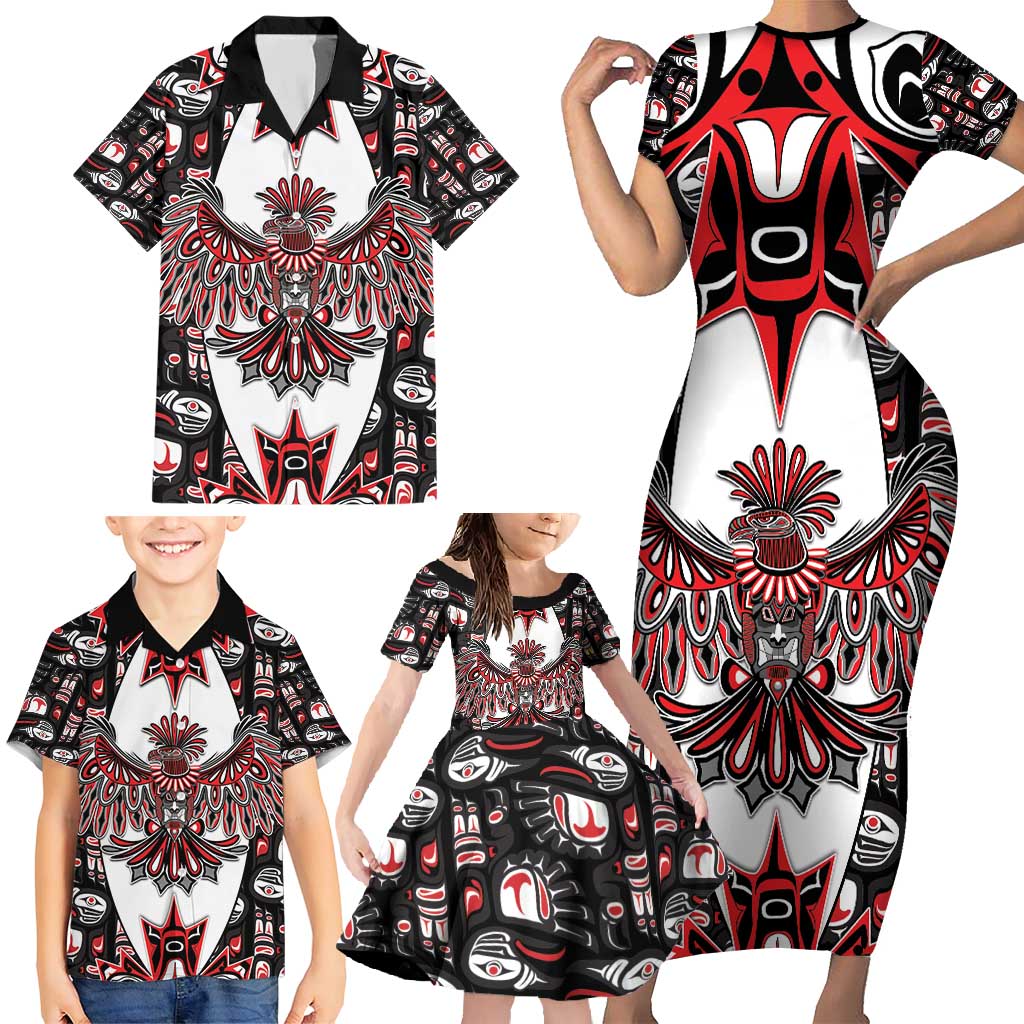 Canada Haida Family Matching Short Sleeve Bodycon Dress and Hawaiian Shirt Thunderbird Northwest Coast Indigenous - Wonder Print Shop