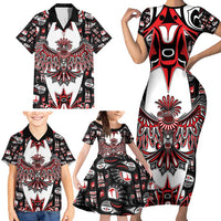 Canada Haida Family Matching Short Sleeve Bodycon Dress and Hawaiian Shirt Thunderbird Northwest Coast Indigenous - Wonder Print Shop