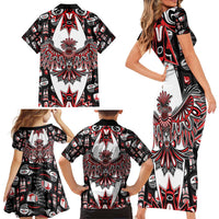 Canada Haida Family Matching Short Sleeve Bodycon Dress and Hawaiian Shirt Thunderbird Northwest Coast Indigenous - Wonder Print Shop