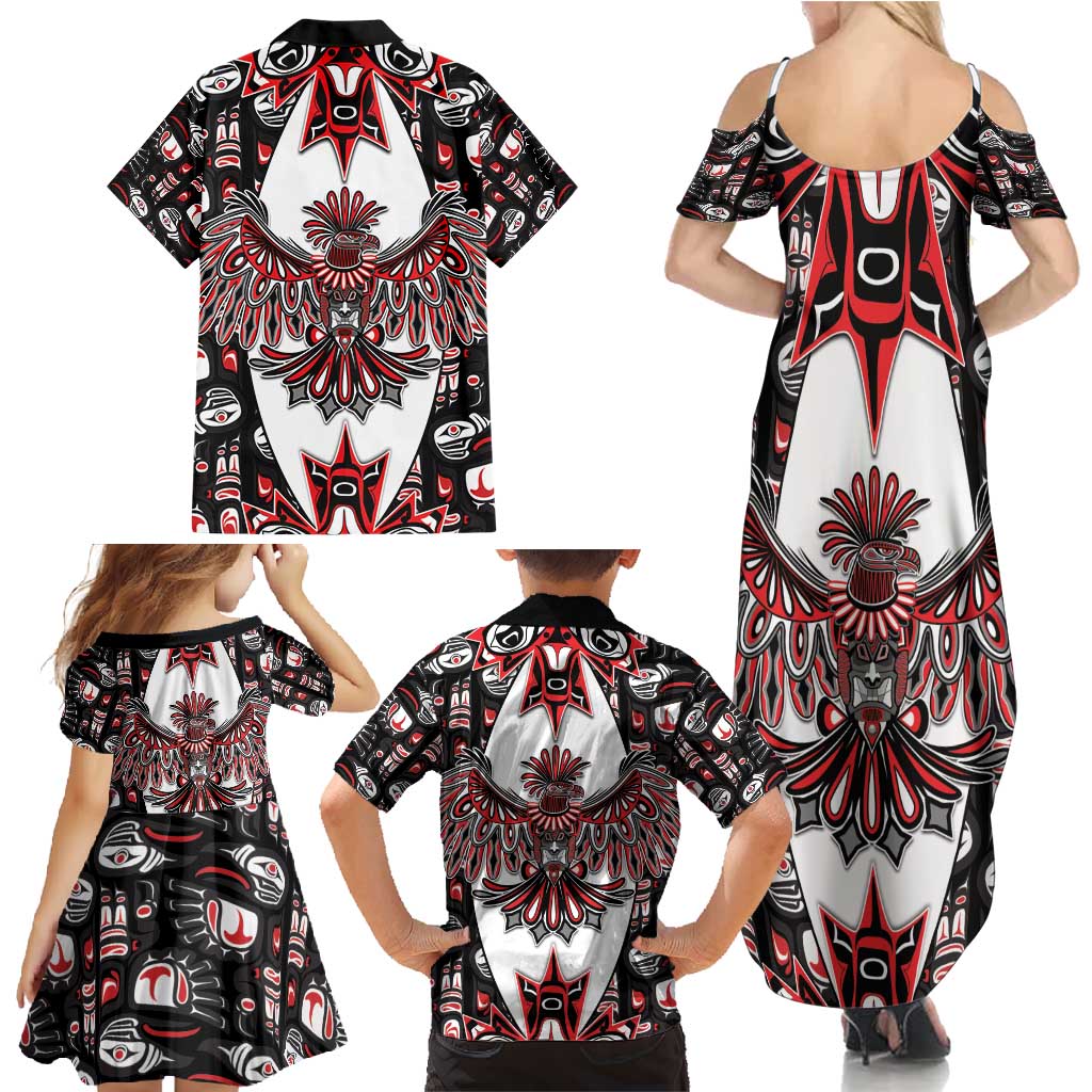 Canada Haida Family Matching Summer Maxi Dress and Hawaiian Shirt Thunderbird Northwest Coast Indigenous - Wonder Print Shop