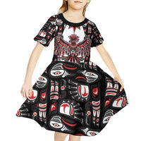 Canada Haida Kid Short Sleeve Dress Thunderbird Northwest Coast Indigenous - Wonder Print Shop