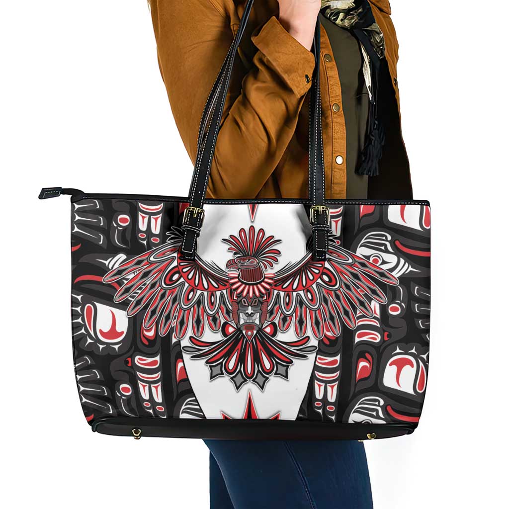 Canada Haida Leather Tote Bag Thunderbird Northwest Coast Indigenous - Wonder Print Shop