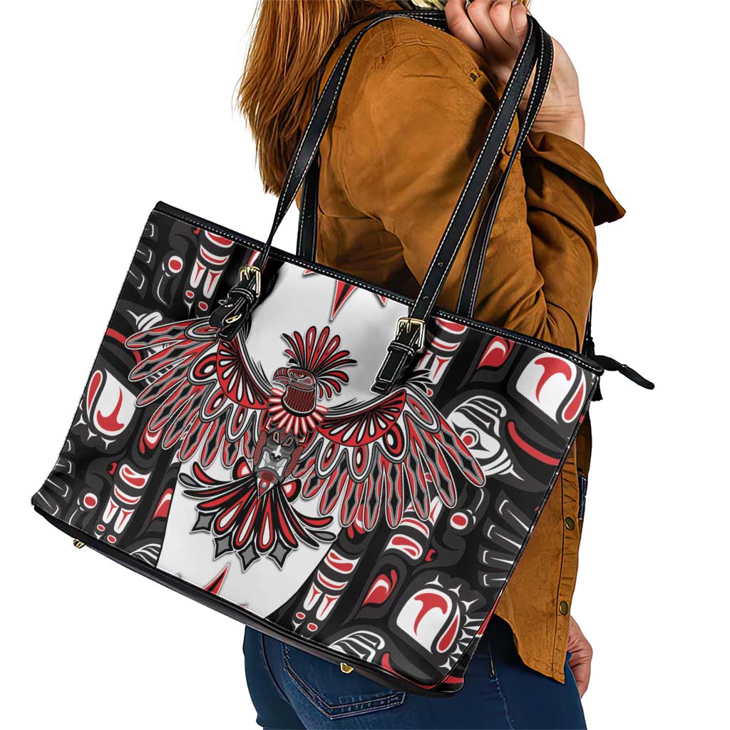 Canada Haida Leather Tote Bag Thunderbird Northwest Coast Indigenous - Wonder Print Shop