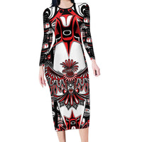 Canada Haida Long Sleeve Bodycon Dress Thunderbird Northwest Coast Indigenous - Wonder Print Shop