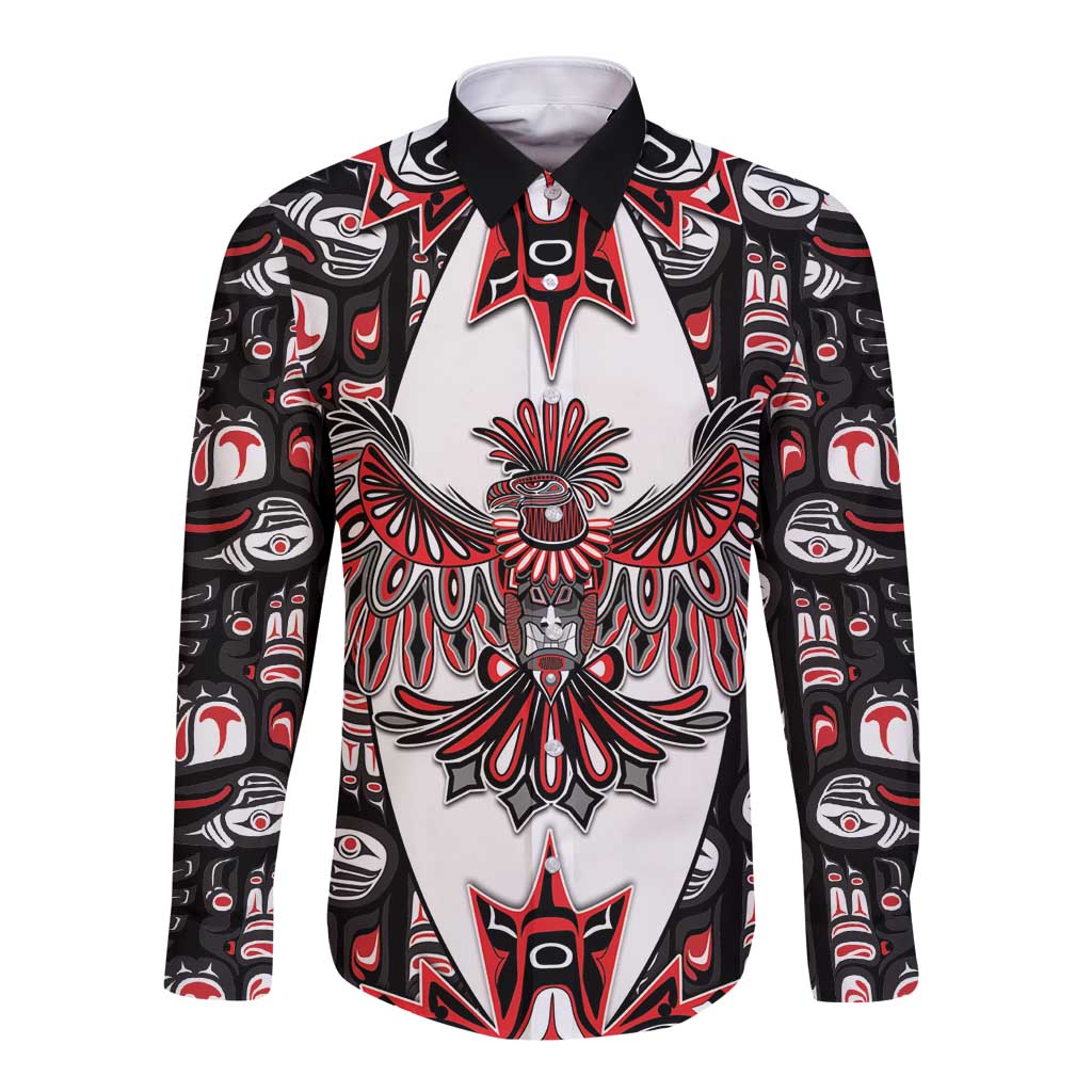 Canada Haida Long Sleeve Button Shirt Thunderbird Northwest Coast Indigenous - Wonder Print Shop