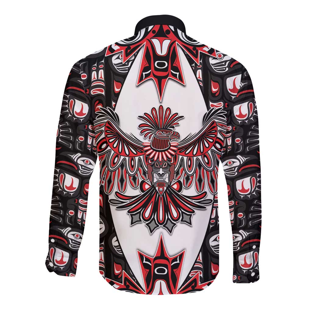 Canada Haida Long Sleeve Button Shirt Thunderbird Northwest Coast Indigenous - Wonder Print Shop