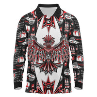 Canada Haida Long Sleeve Polo Shirt Thunderbird Northwest Coast Indigenous - Wonder Print Shop