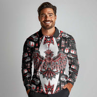 Canada Haida Long Sleeve Polo Shirt Thunderbird Northwest Coast Indigenous - Wonder Print Shop