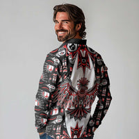Canada Haida Long Sleeve Polo Shirt Thunderbird Northwest Coast Indigenous - Wonder Print Shop