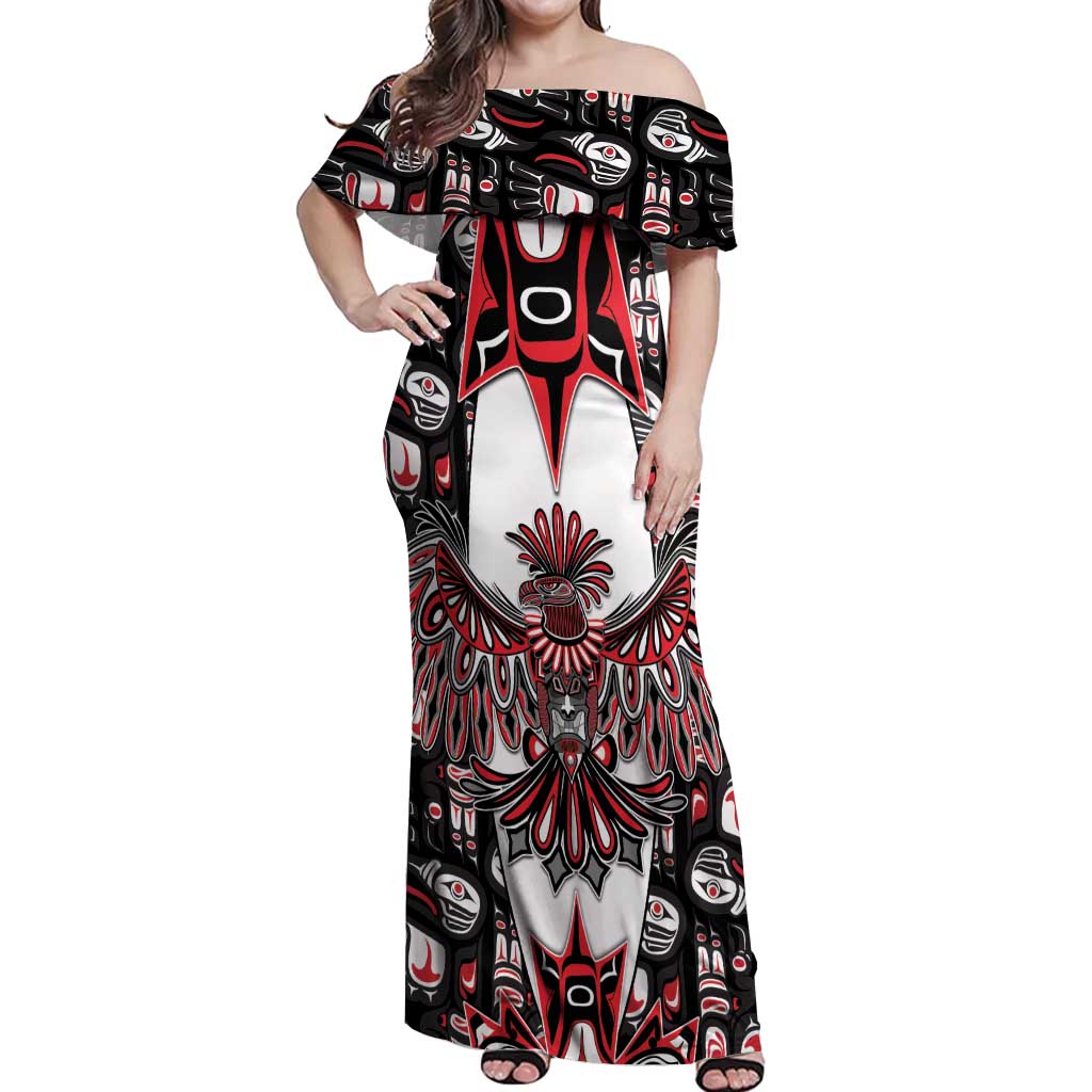 Canada Haida Off Shoulder Maxi Dress Thunderbird Northwest Coast Indigenous - Wonder Print Shop