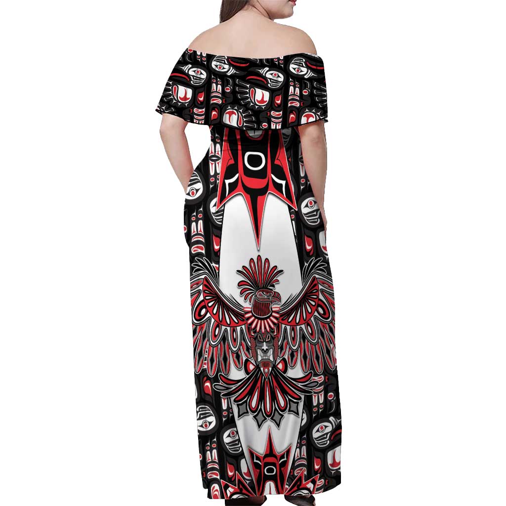 Canada Haida Off Shoulder Maxi Dress Thunderbird Northwest Coast Indigenous - Wonder Print Shop