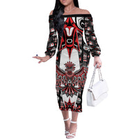 Canada Haida Off The Shoulder Long Sleeve Dress Thunderbird Northwest Coast Indigenous - Wonder Print Shop