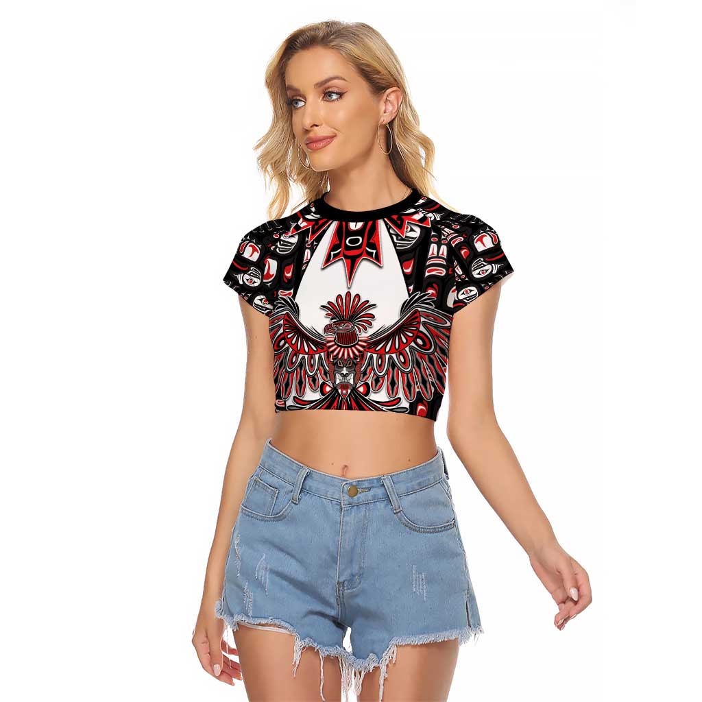Canada Haida Raglan Cropped T Shirt Thunderbird Northwest Coast Indigenous - Wonder Print Shop