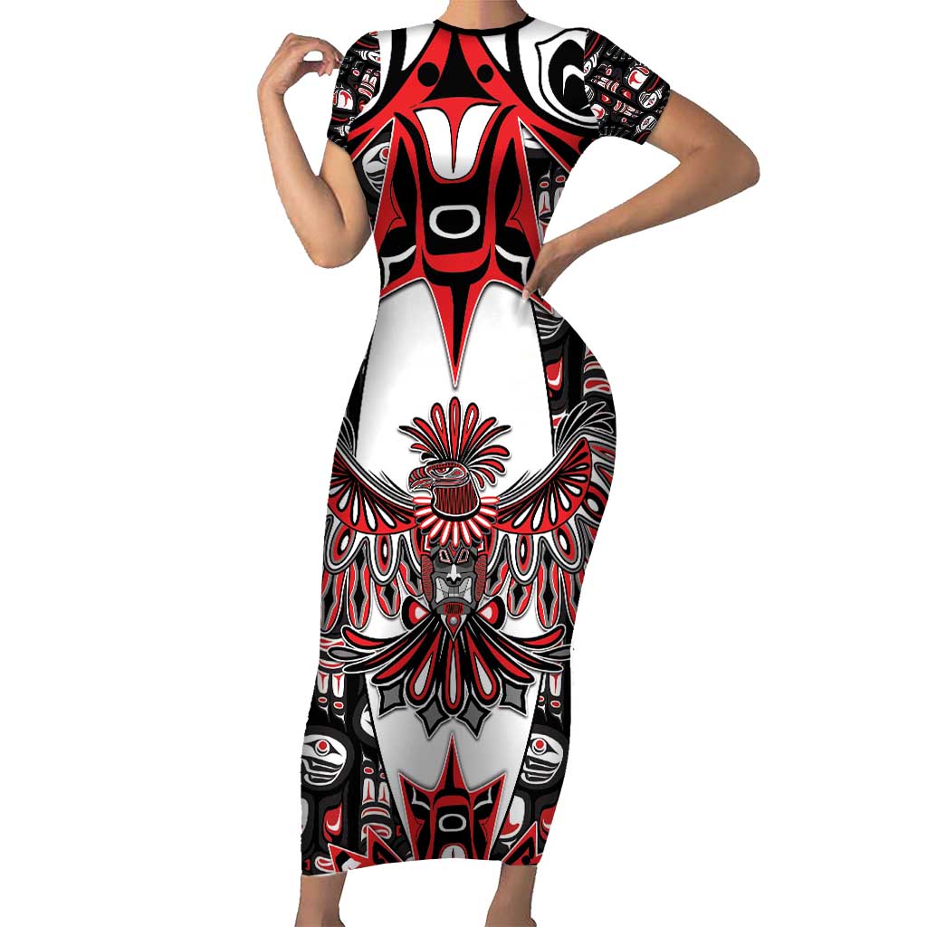 Canada Haida Short Sleeve Bodycon Dress Thunderbird Northwest Coast Indigenous - Wonder Print Shop