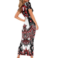 Canada Haida Short Sleeve Bodycon Dress Thunderbird Northwest Coast Indigenous - Wonder Print Shop