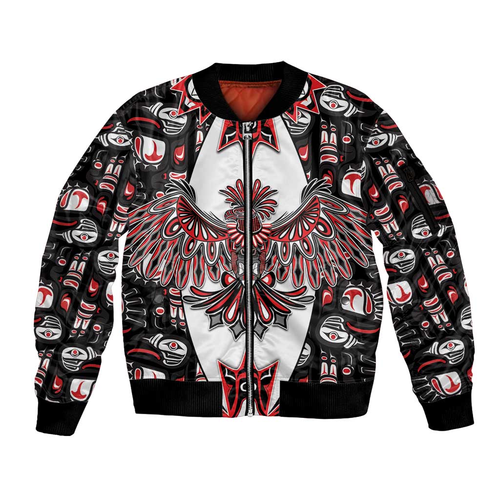 Canada Haida Sleeve Zip Bomber Jacket Thunderbird Northwest Coast Indigenous - Wonder Print Shop