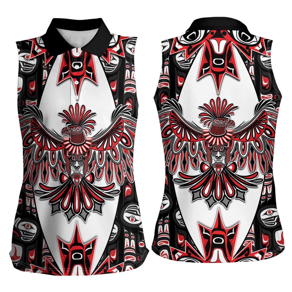 Canada Haida Women Sleeveless Polo Shirt Thunderbird Northwest Coast Indigenous - Wonder Print Shop