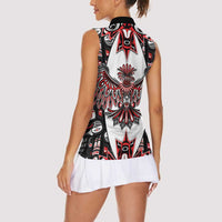 Canada Haida Women Sleeveless Polo Shirt Thunderbird Northwest Coast Indigenous - Wonder Print Shop