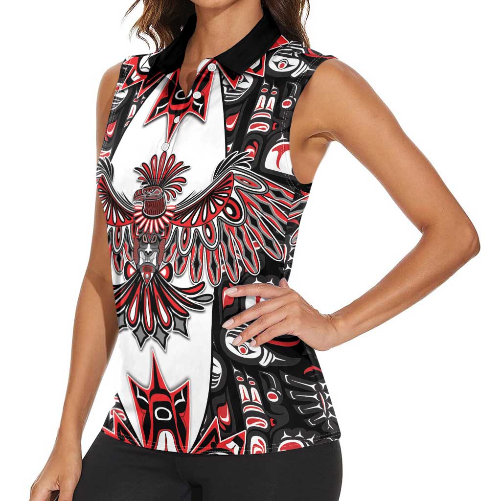 Canada Haida Women Sleeveless Polo Shirt Thunderbird Northwest Coast Indigenous - Wonder Print Shop