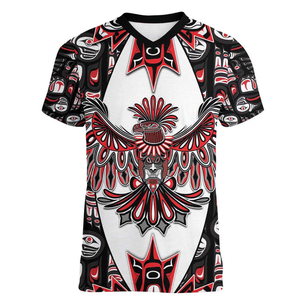 Canada Haida Women V-Neck T-Shirt Thunderbird Northwest Coast Indigenous - Wonder Print Shop
