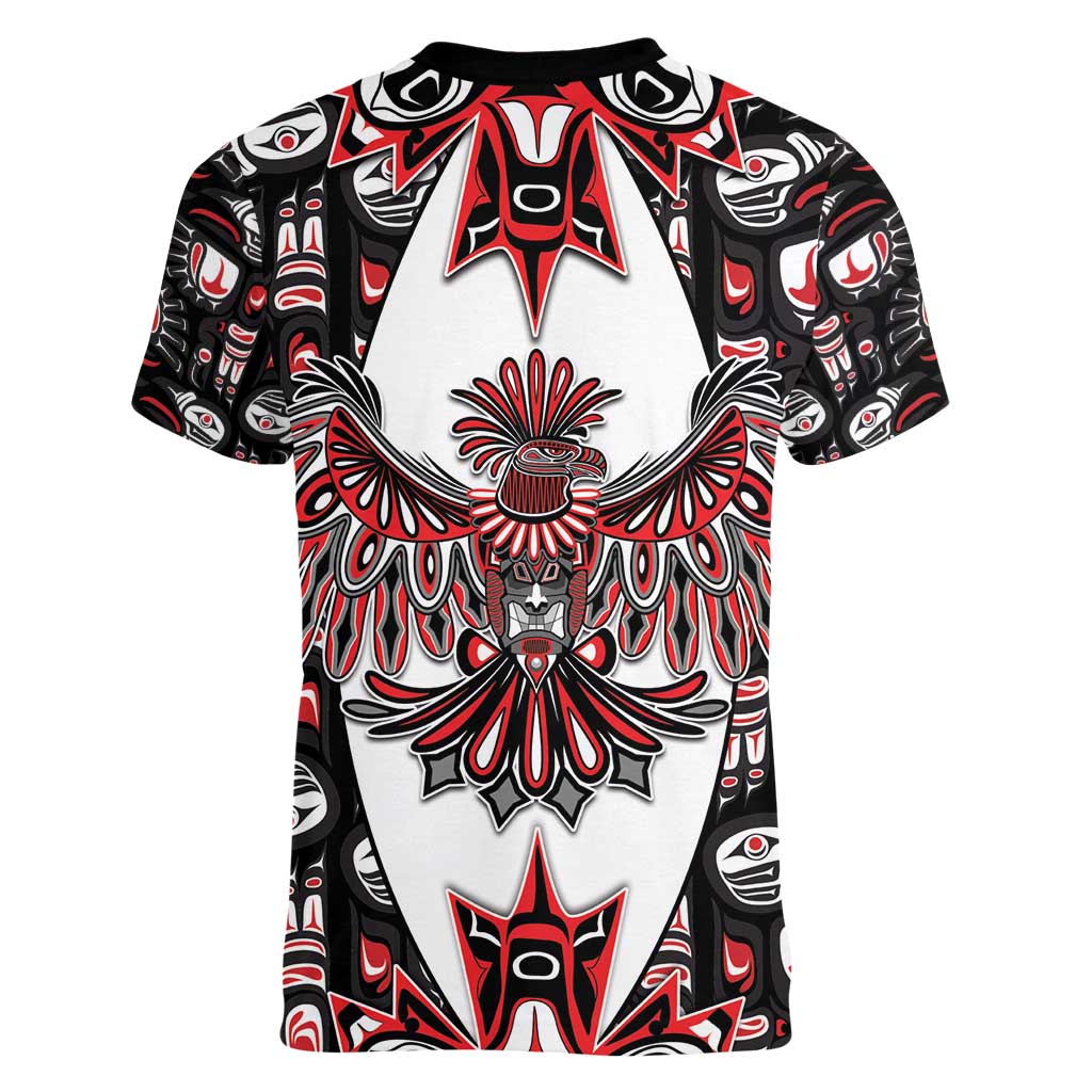 Canada Haida Women V-Neck T-Shirt Thunderbird Northwest Coast Indigenous - Wonder Print Shop