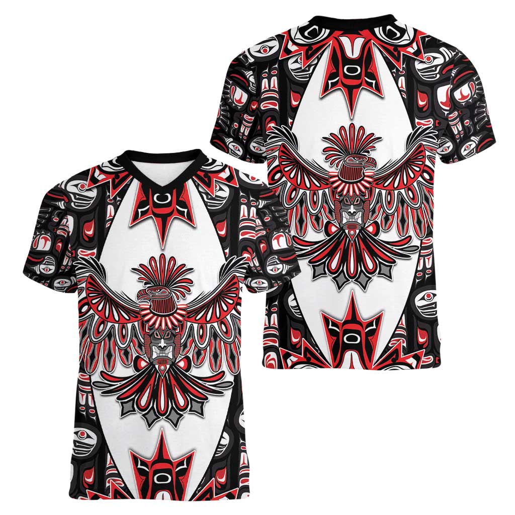 Canada Haida Women V-Neck T-Shirt Thunderbird Northwest Coast Indigenous - Wonder Print Shop