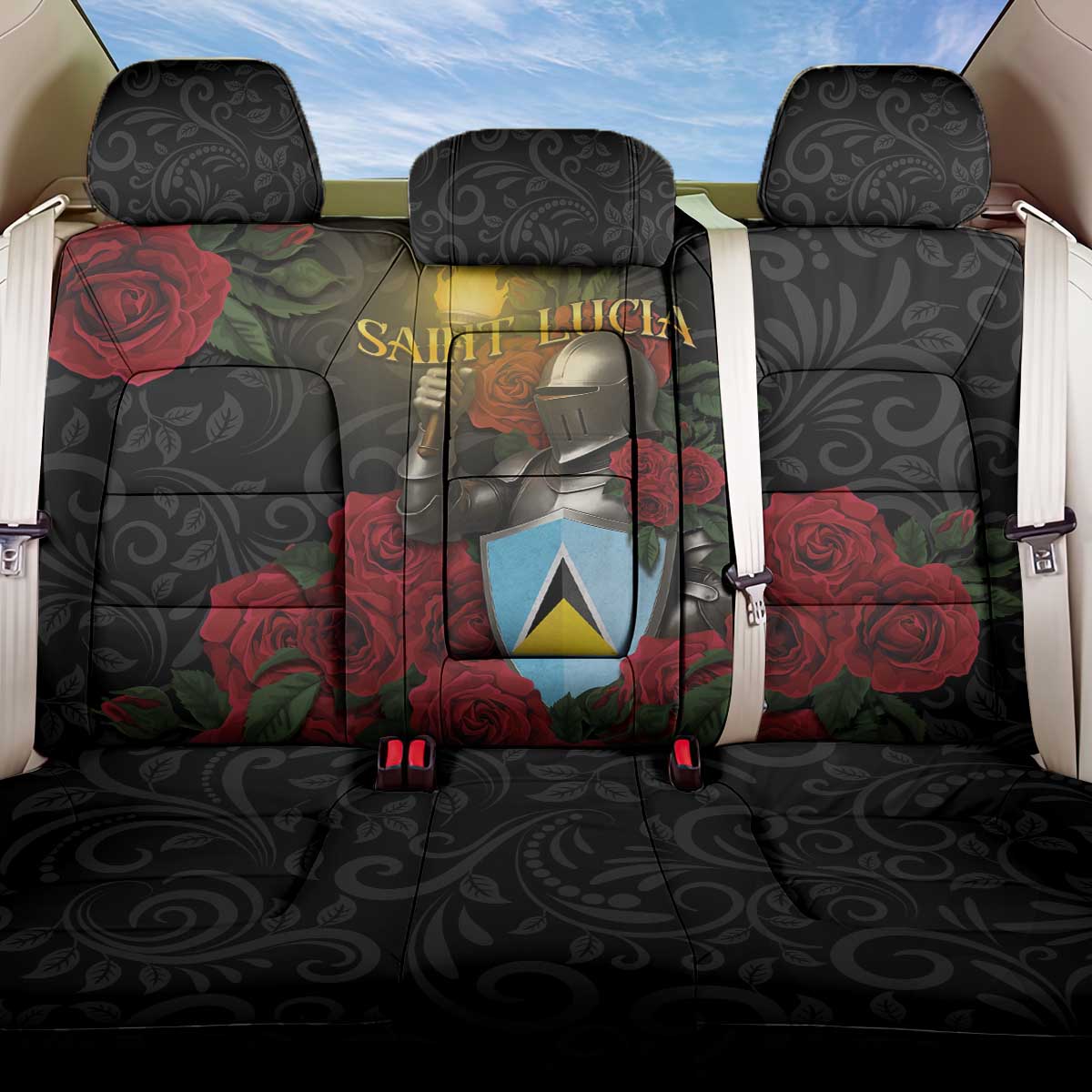 Saint Lucia Back Car Seat Cover Rose Iron Helmet - Wonder Print Shop