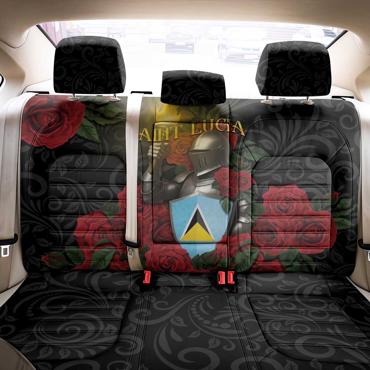 Saint Lucia Back Car Seat Cover Rose Iron Helmet - Wonder Print Shop