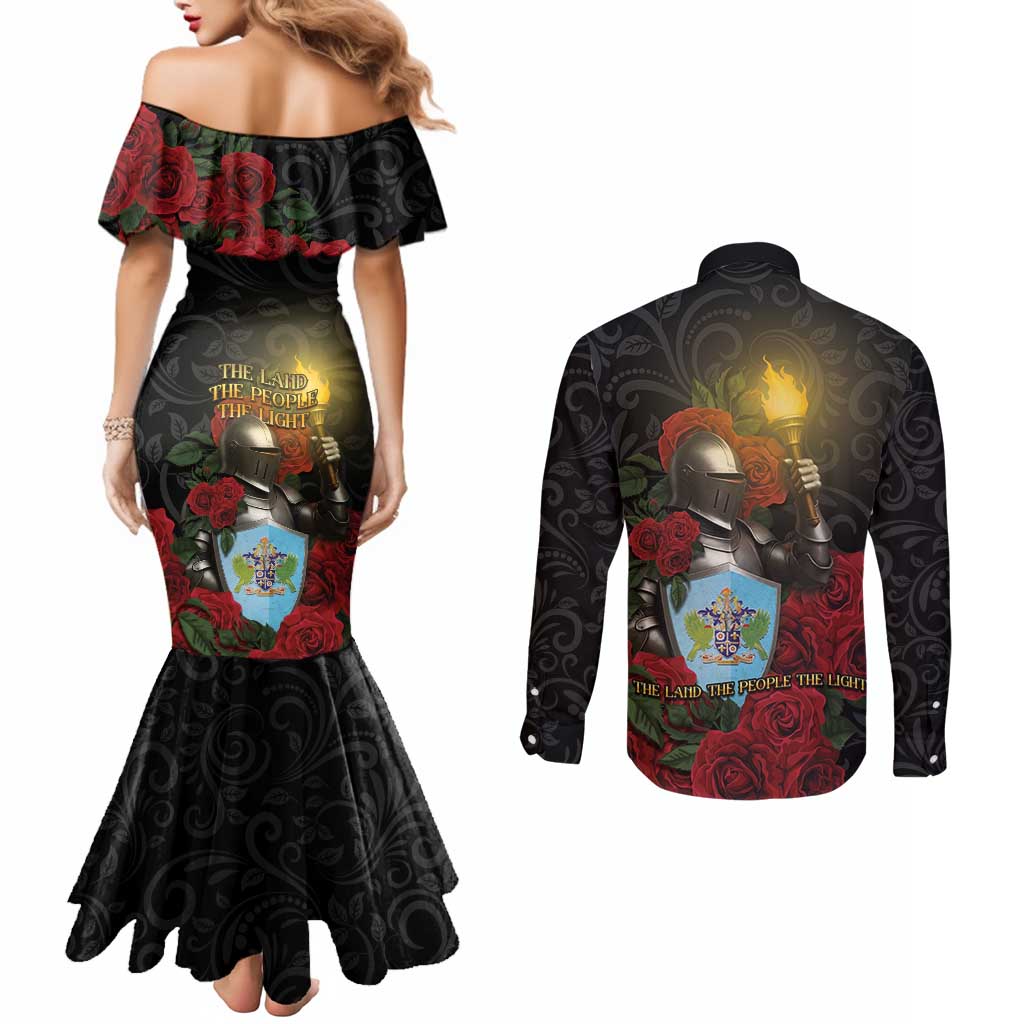 Saint Lucia Couples Matching Mermaid Dress and Long Sleeve Button Shirt Rose Iron Helmet - Wonder Print Shop