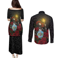 Saint Lucia Couples Matching Puletasi and Long Sleeve Button Shirt Rose Iron Helmet - Wonder Print Shop