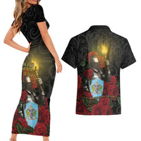 Saint Lucia Couples Matching Short Sleeve Bodycon Dress and Hawaiian Shirt Rose Iron Helmet - Wonder Print Shop